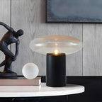 Lampe de table moderne en métal noir et verre transparent pour salon