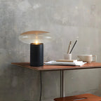 Lampe de table moderne en métal noir et verre transparent pour salon