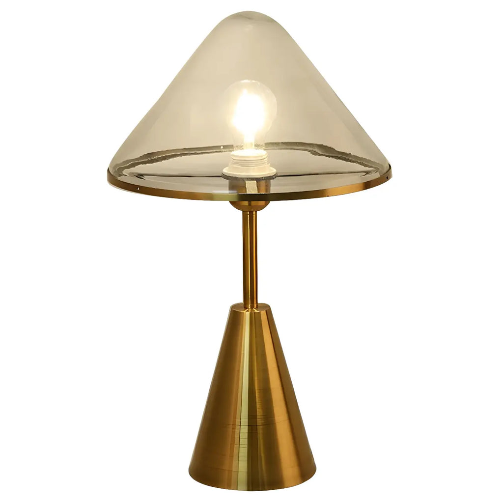Lampe de bureau moderne dorée avec abat-jour conique en verre pour salon