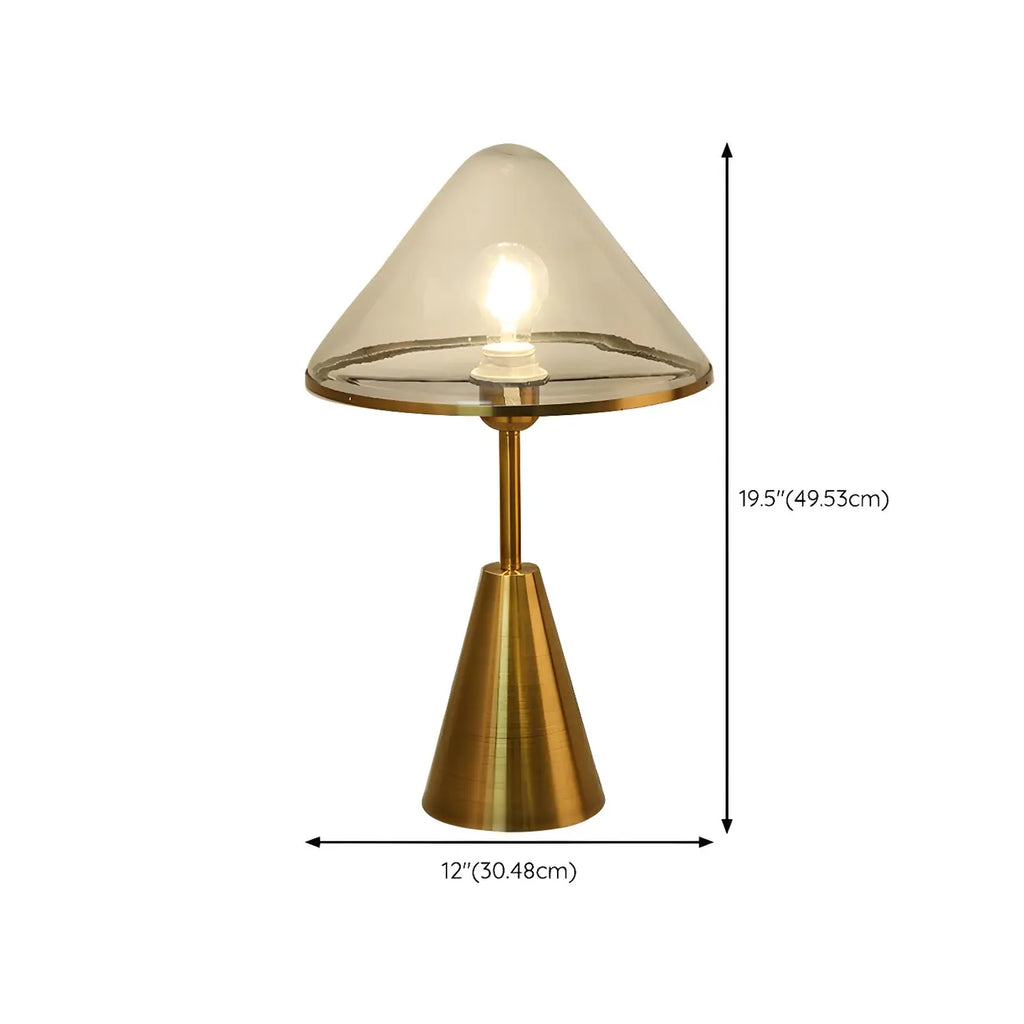 Lampe de bureau moderne dorée avec abat-jour conique en verre pour salon