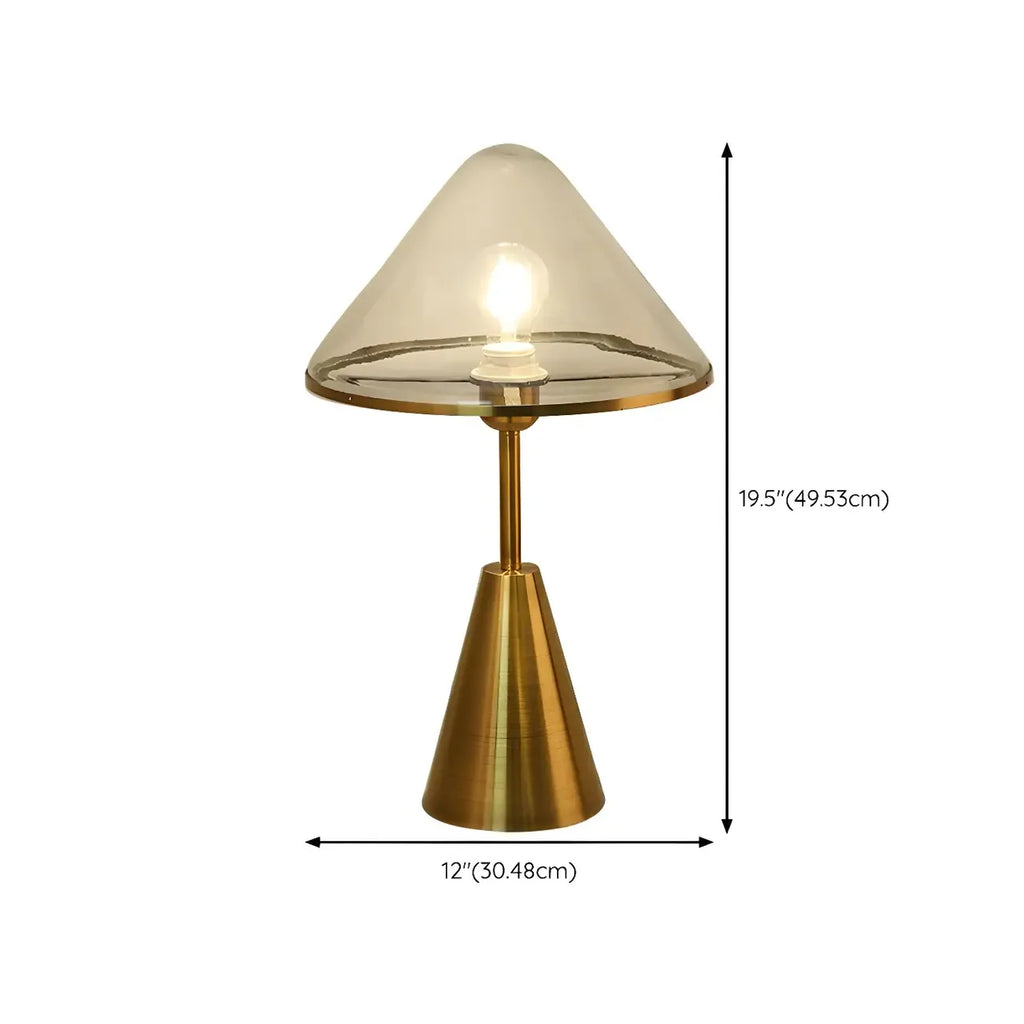 Lampe de bureau moderne dorée avec abat-jour conique en verre pour salon