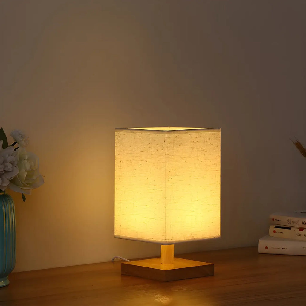 Lampe de table rectangulaire rustique en bois pour chambre à coucher