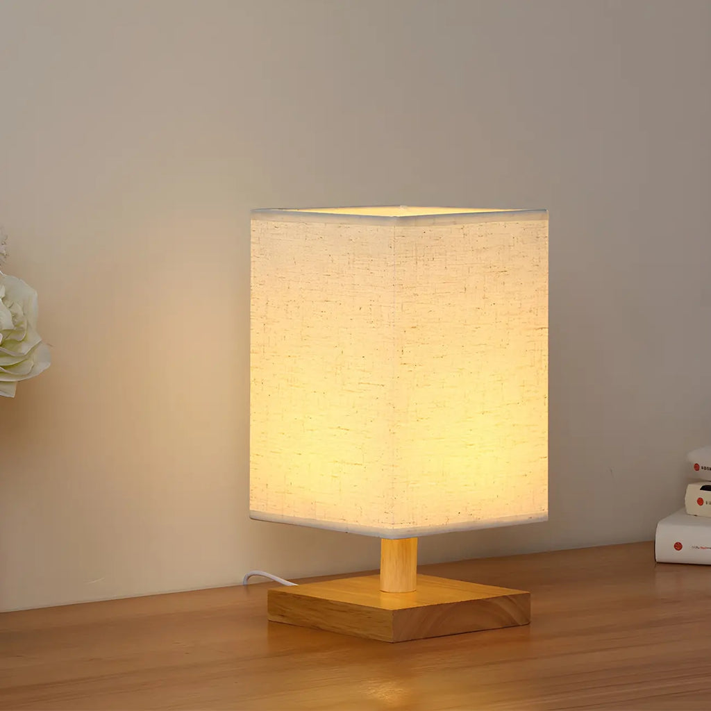 Lampe de table rectangulaire rustique en bois pour chambre à coucher