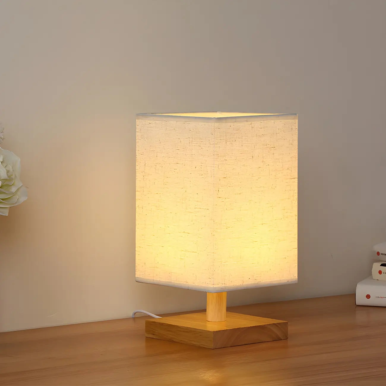 Lampe de table rectangulaire rustique en bois pour chambre à coucher