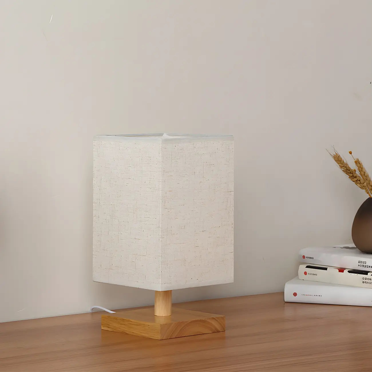 Lampe de table rectangulaire rustique en bois pour chambre à coucher