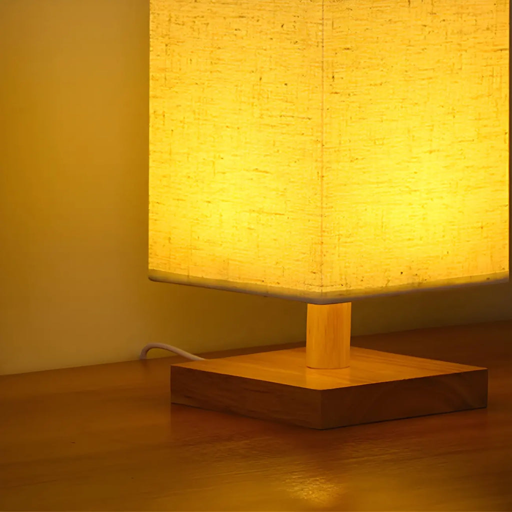 Lampe de table rectangulaire rustique en bois pour chambre à coucher