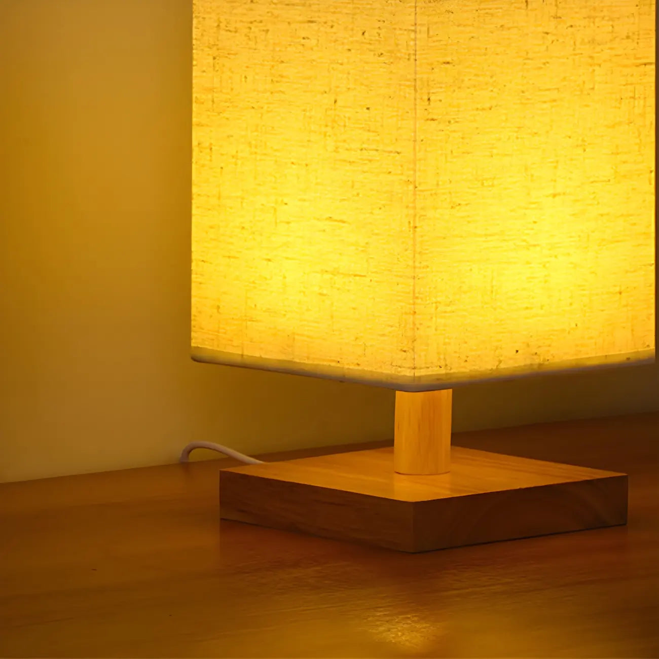 Lampe de table rectangulaire rustique en bois pour chambre à coucher