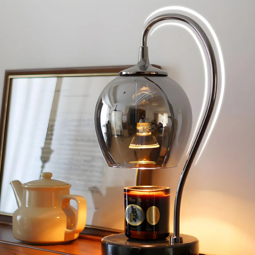 Lampe de table moderne en métal noir et verre avec socle porte-gobelet
