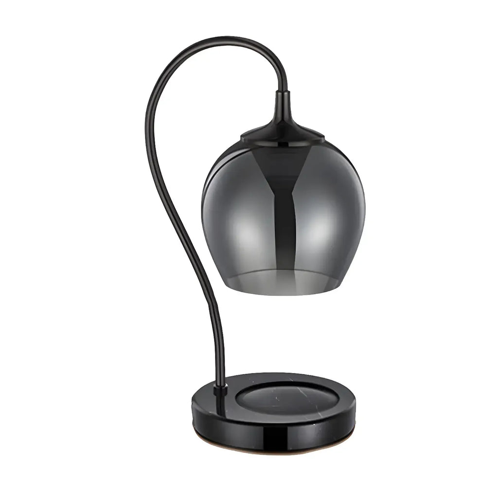 Lampe de table moderne en métal noir et verre avec socle porte-gobelet