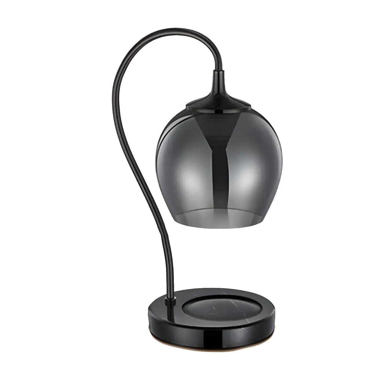 Lampe de table moderne en métal noir et verre avec socle porte-gobelet