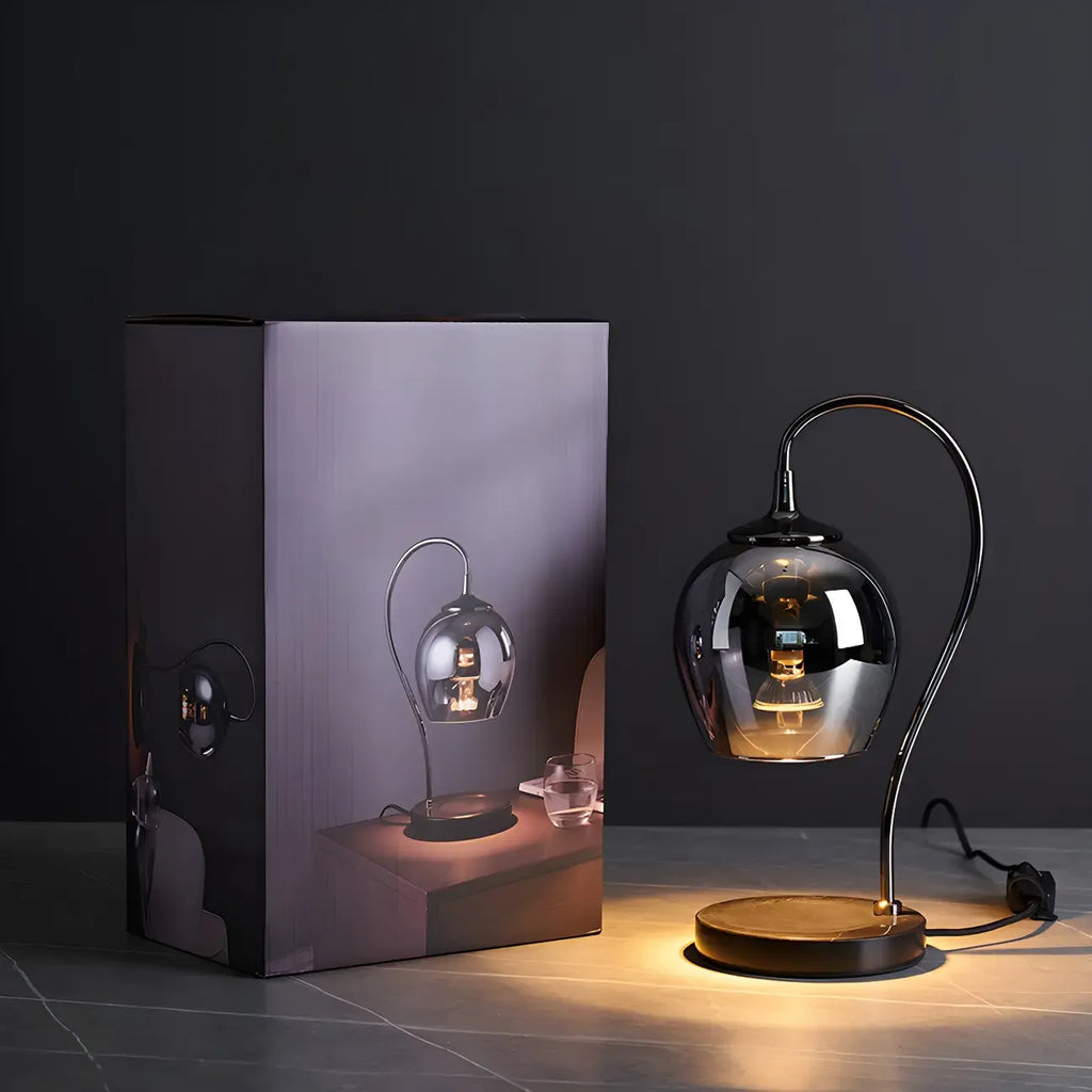 Lampe de table moderne en métal noir et verre avec socle porte-gobelet