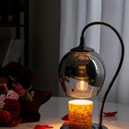 Lampe de table moderne en métal noir et verre avec socle porte-gobelet