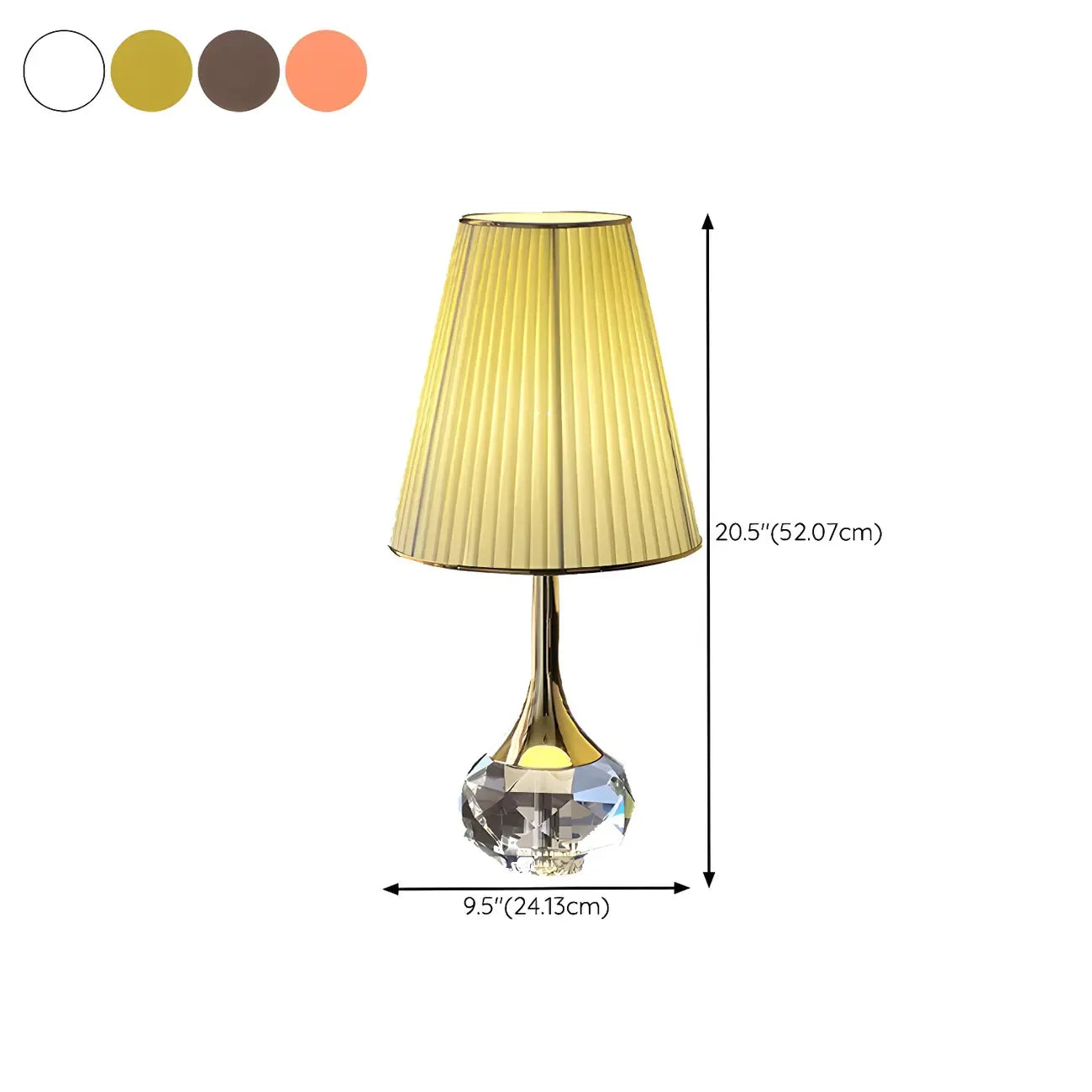 Lampe de table élégante en cristal avec abat-jour plissé pour salon