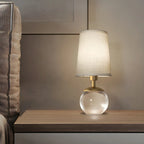 Lampe de chevet élégante en verre transparent, abat-jour géométrique blanc