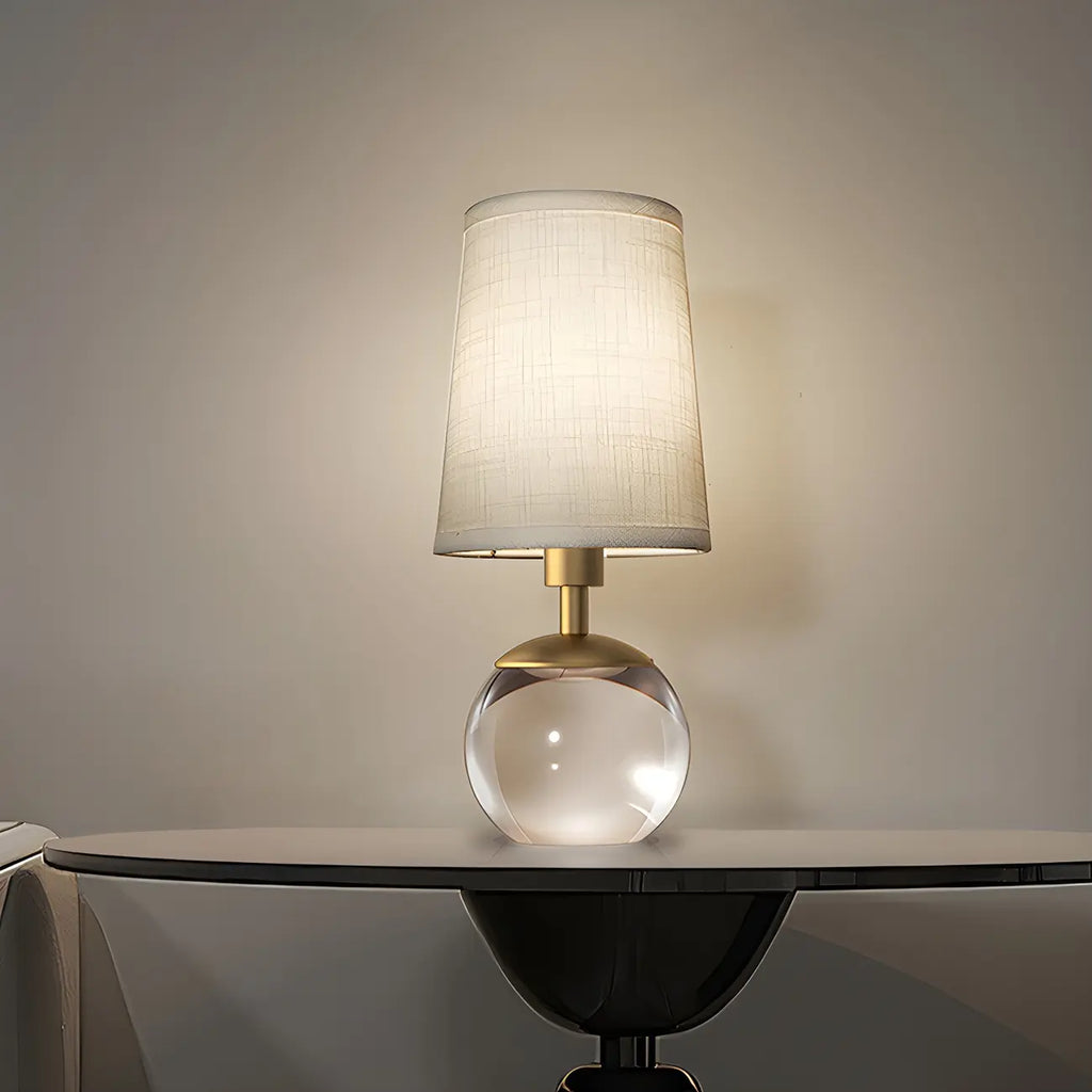 Lampe de chevet élégante en verre transparent, abat-jour géométrique blanc