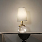 Lampe de chevet élégante en verre transparent, abat-jour géométrique blanc