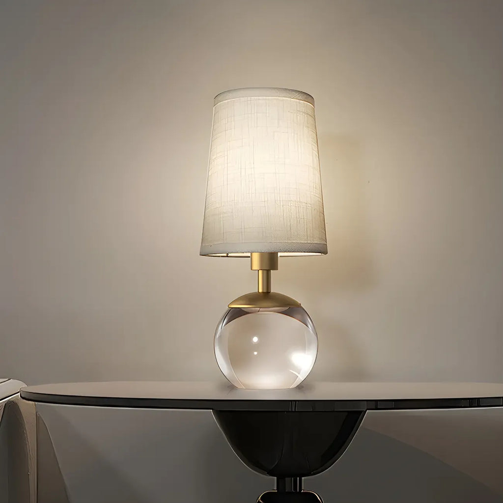 Lampe de chevet élégante en verre transparent, abat-jour géométrique blanc