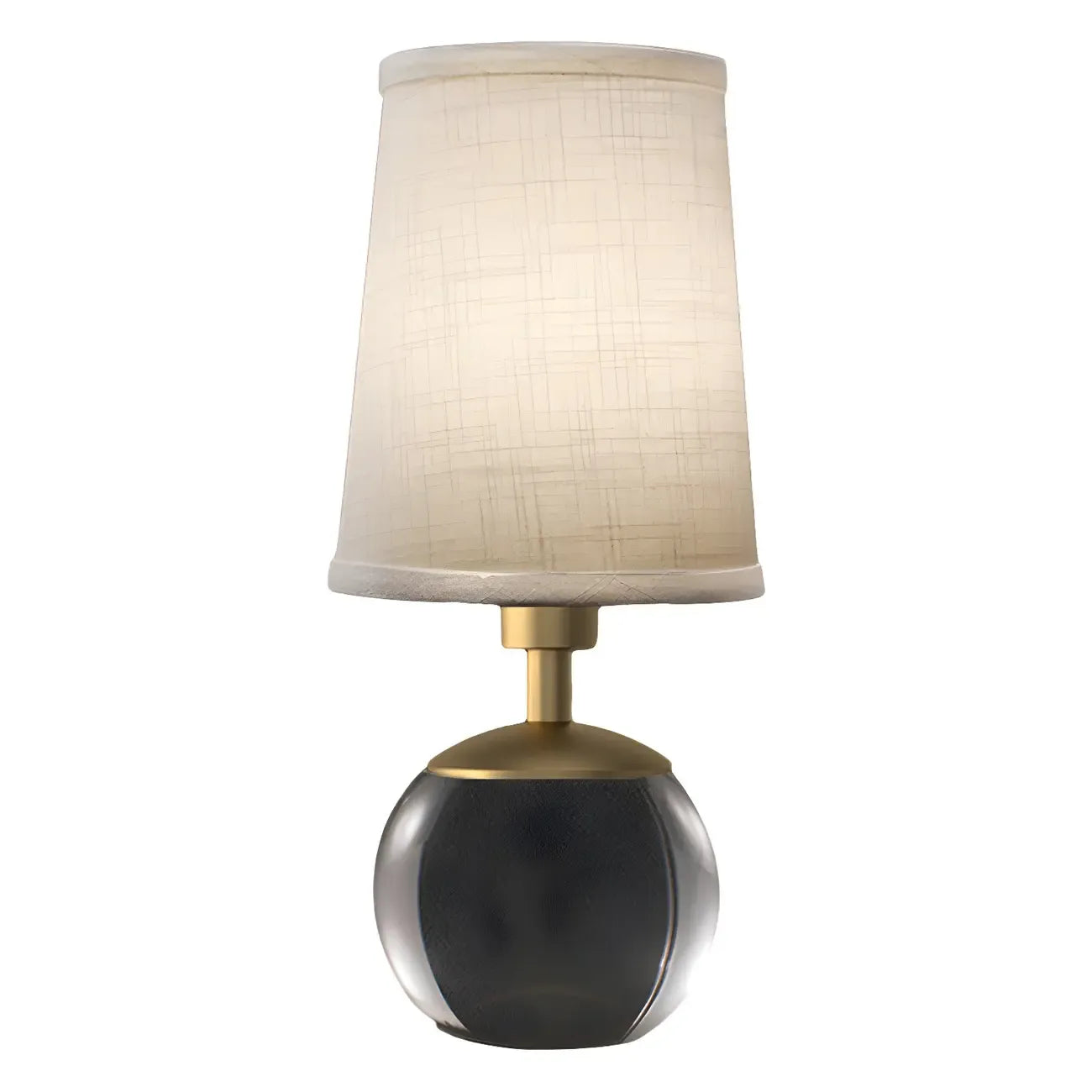 Lampe de chevet élégante en verre transparent, abat-jour géométrique blanc