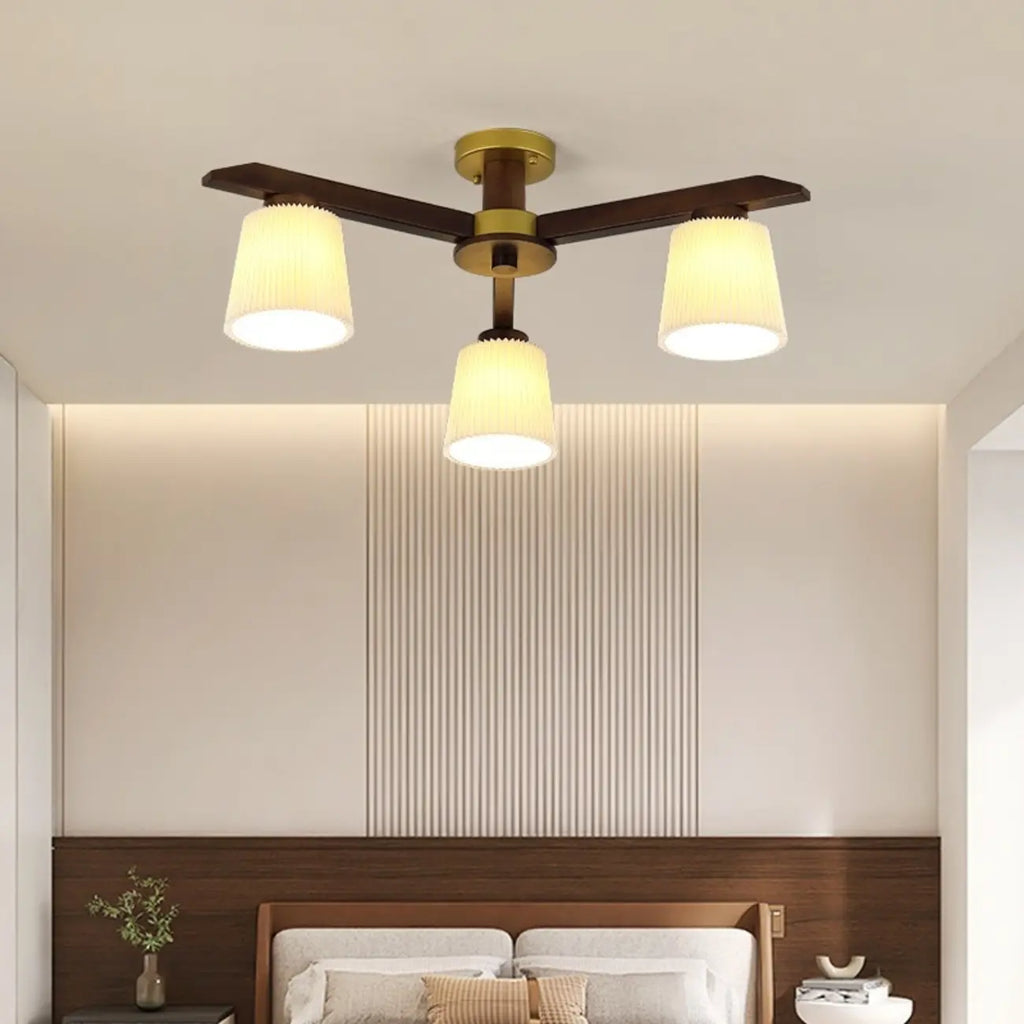 Plafonnier cylindrique semi-encastré d'intérieur avec abat-jour en tissu