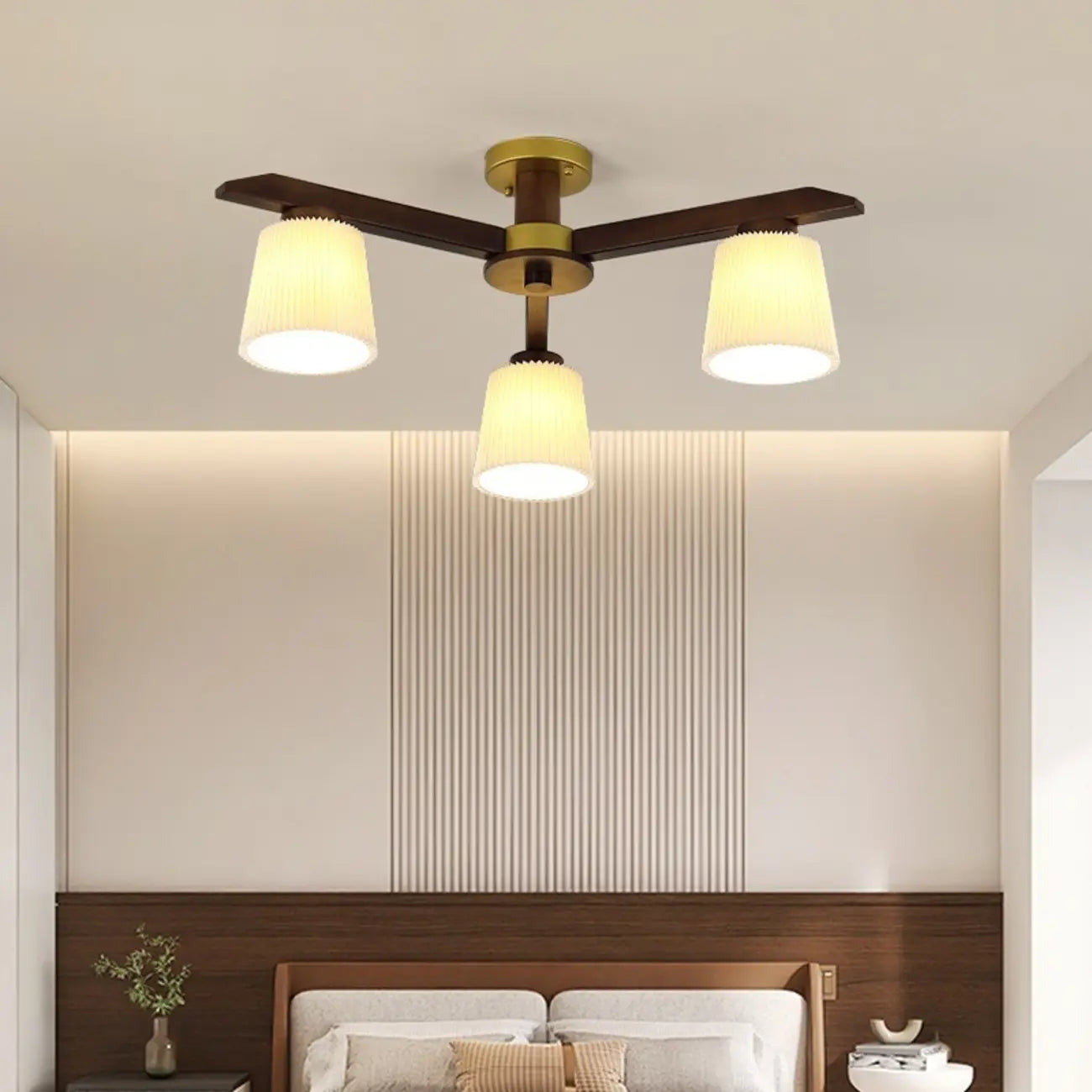 Plafonnier cylindrique semi-encastré d'intérieur avec abat-jour en tissu
