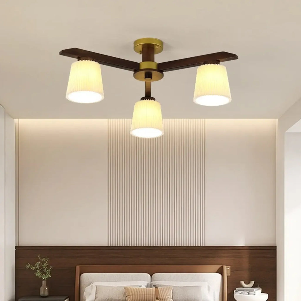 Plafonnier cylindrique semi-encastré d'intérieur avec abat-jour en tissu