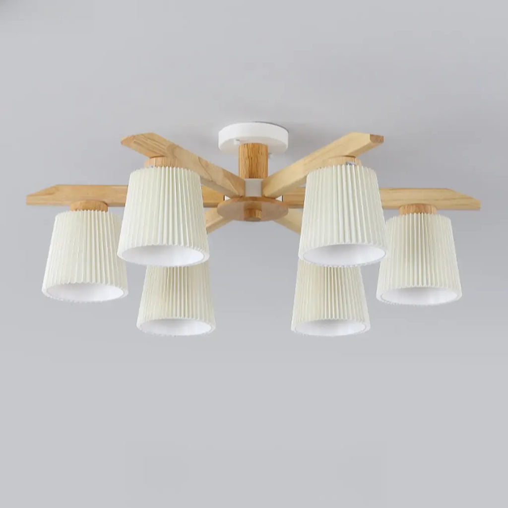 Plafonnier cylindrique semi-encastré d'intérieur avec abat-jour en tissu