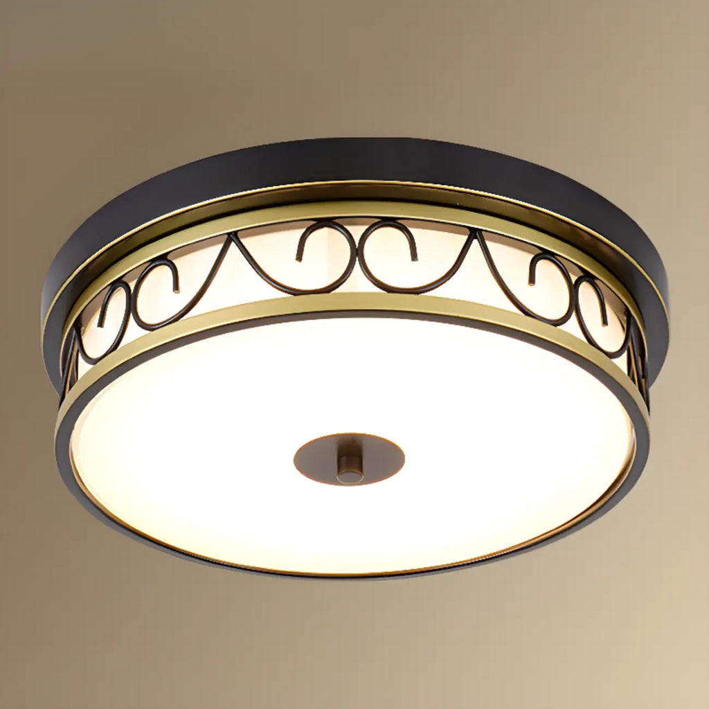 Plafonnier encastré classique en métal noir et verre, style tambour