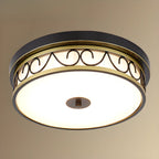 Plafonnier encastré classique en métal noir et verre, style tambour