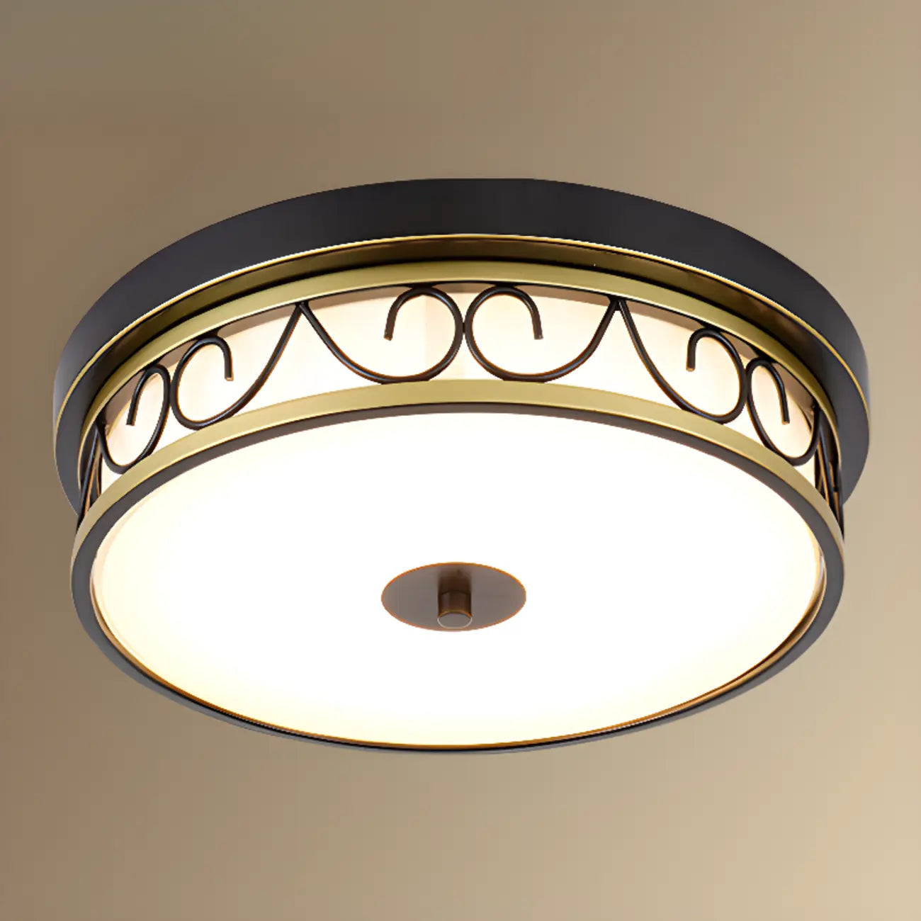 Plafonnier encastré classique en métal noir et verre, style tambour