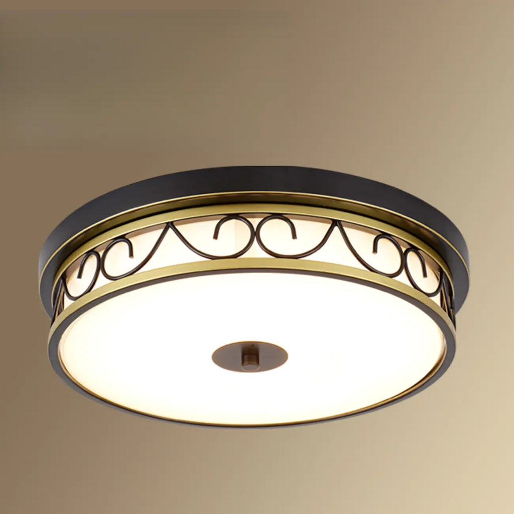 Plafonnier encastré classique en métal noir et verre, style tambour