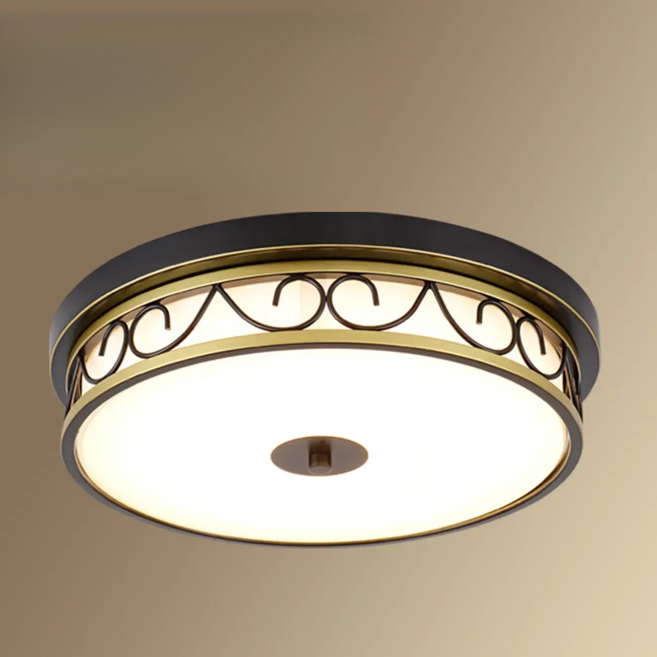 Plafonnier encastré classique en métal noir et verre, style tambour