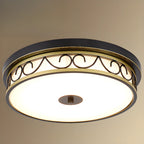 Plafonnier encastré classique en métal noir et verre, style tambour
