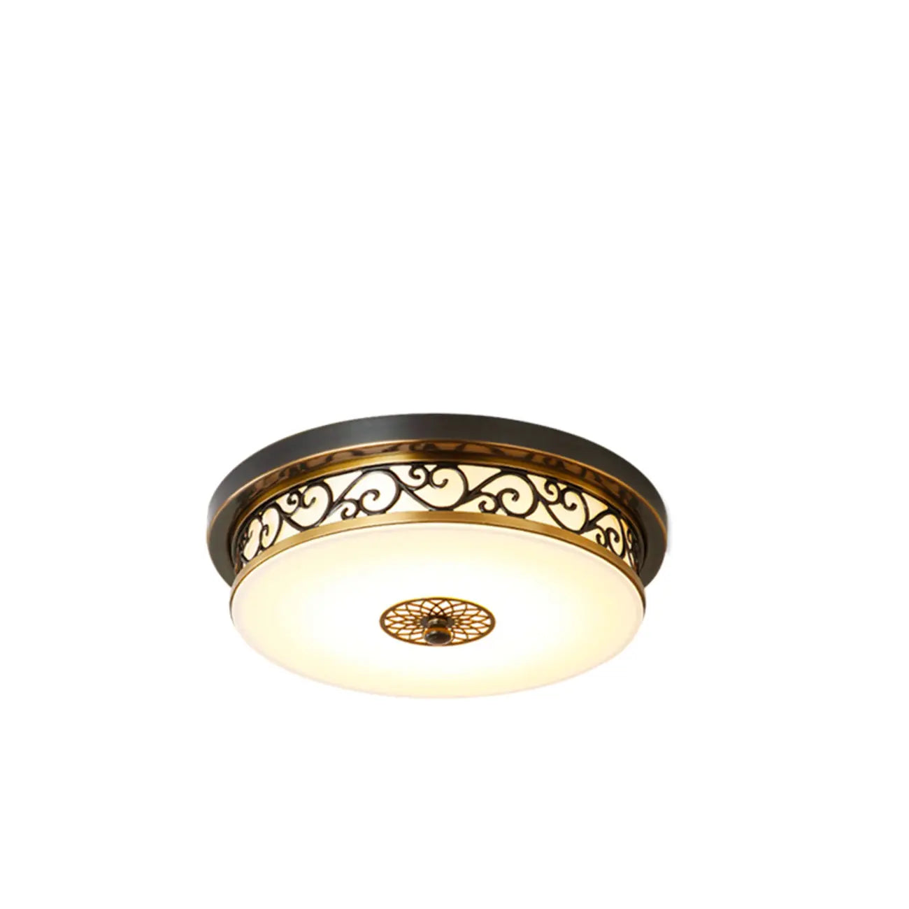 Plafonnier encastré classique en métal noir et verre, style tambour