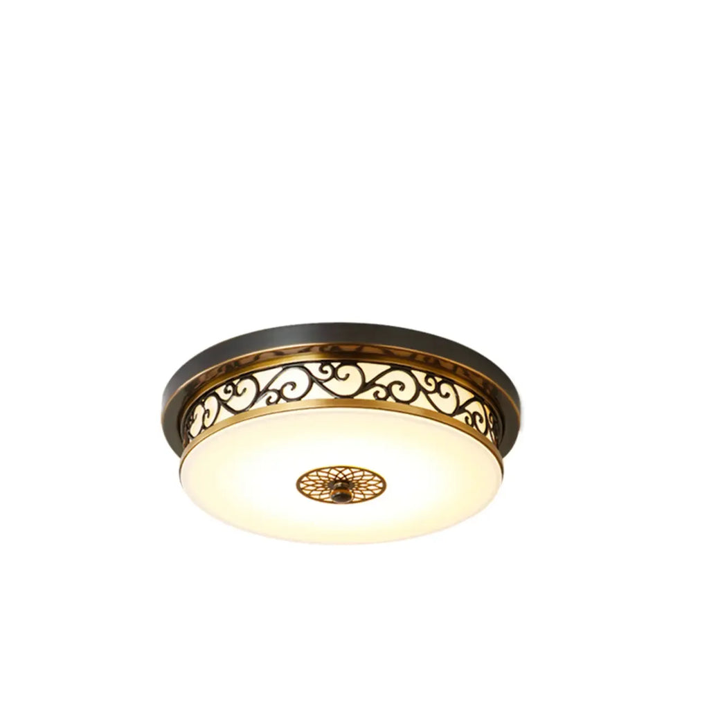 Plafonnier encastré classique en métal noir et verre, style tambour