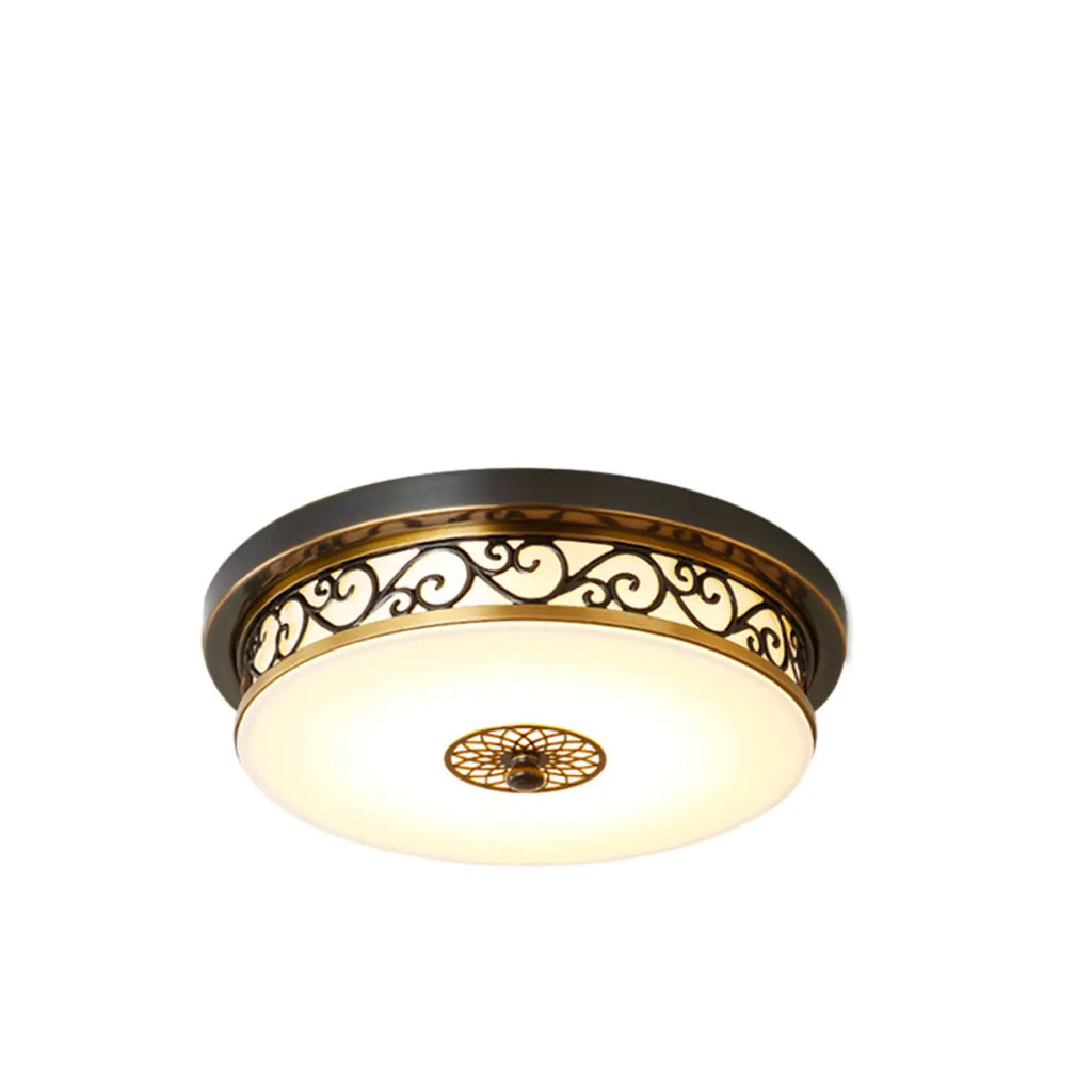 Plafonnier encastré classique en métal noir et verre, style tambour