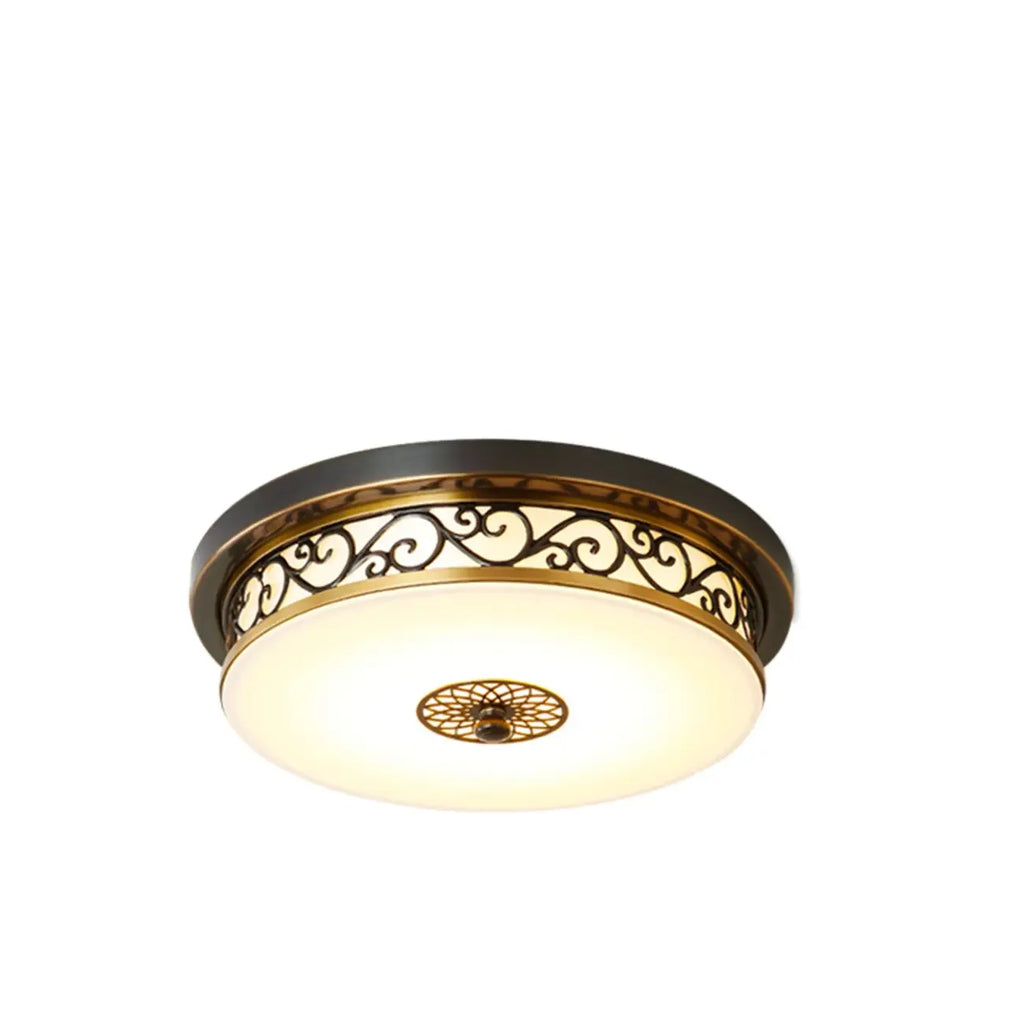 Plafonnier encastré classique en métal noir et verre, style tambour