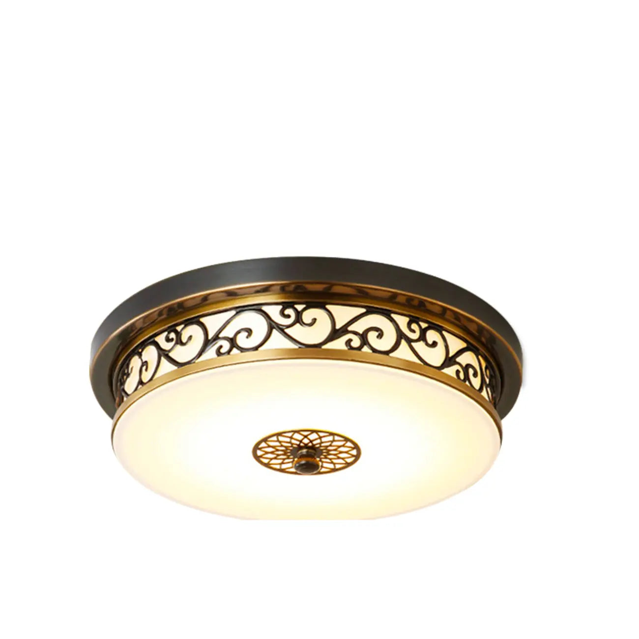 Plafonnier encastré classique en métal noir et verre, style tambour