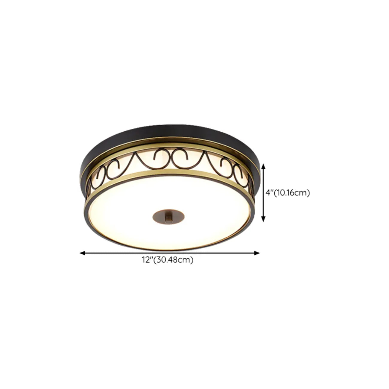 Plafonnier encastré classique en métal noir et verre, style tambour