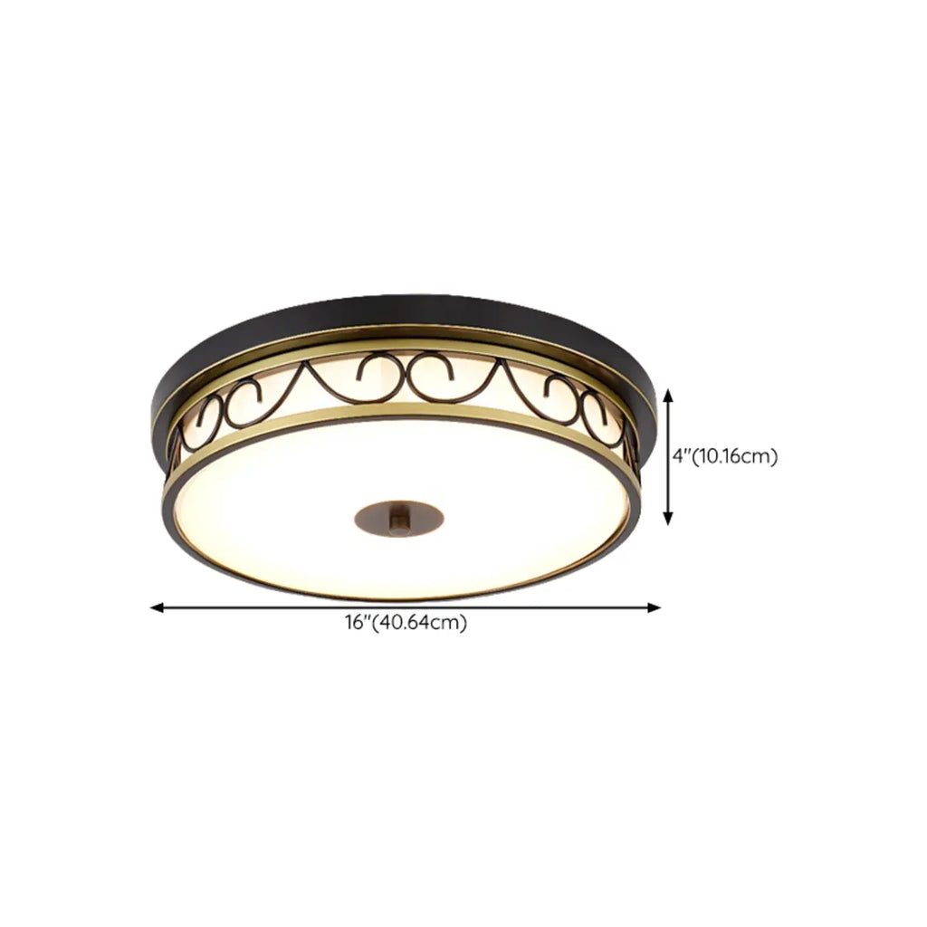 Plafonnier encastré classique en métal noir et verre, style tambour