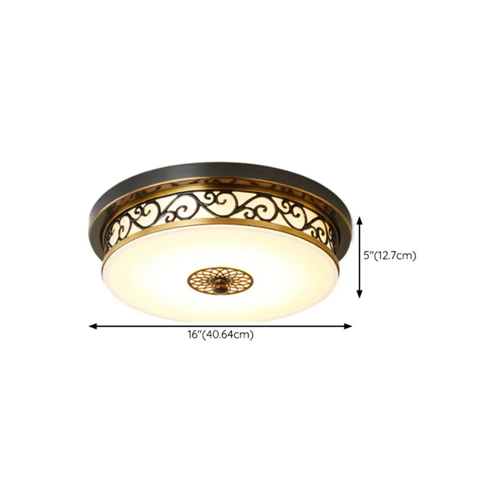 Plafonnier encastré classique en métal noir et verre, style tambour