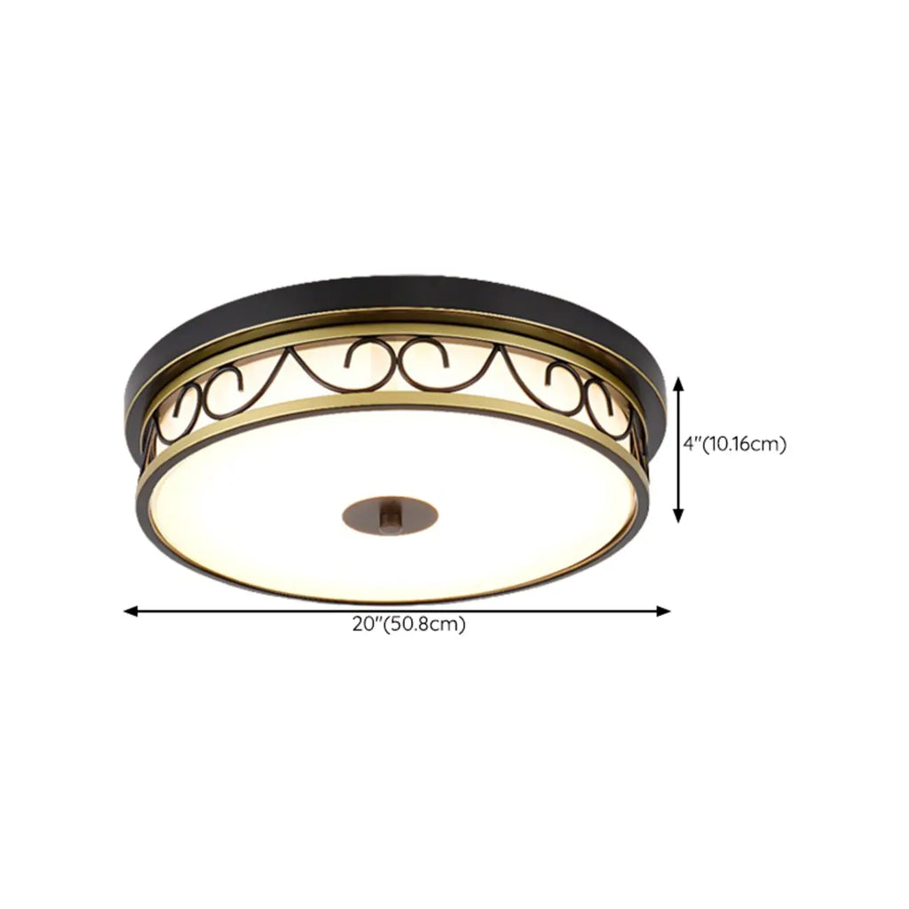 Plafonnier encastré classique en métal noir et verre, style tambour