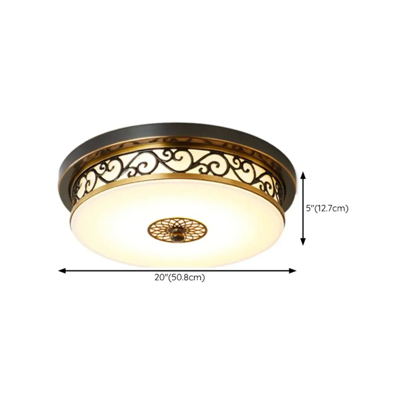 Plafonnier encastré classique en métal noir et verre, style tambour