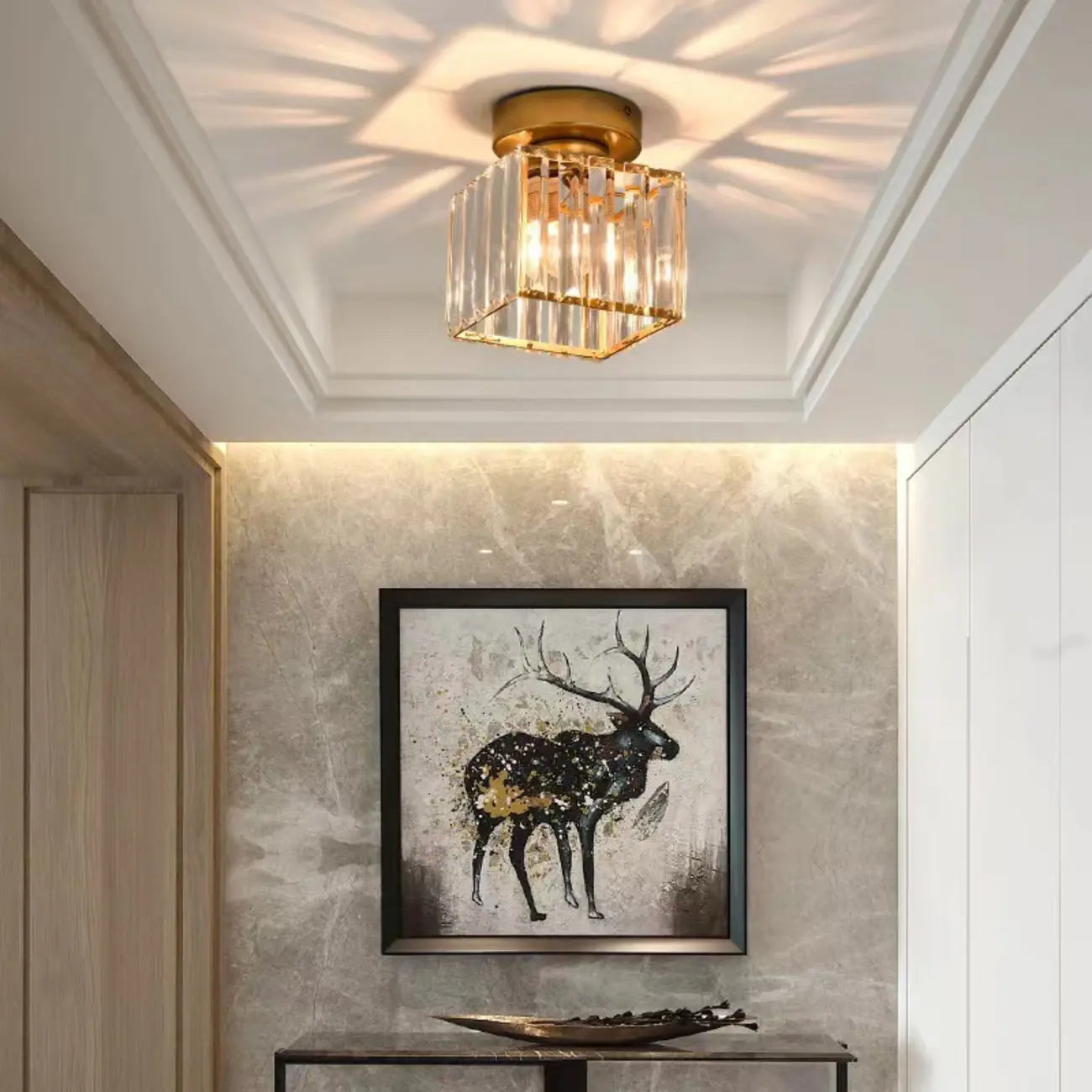 Plafonnier semi-encastré élégant en cristal pour salon