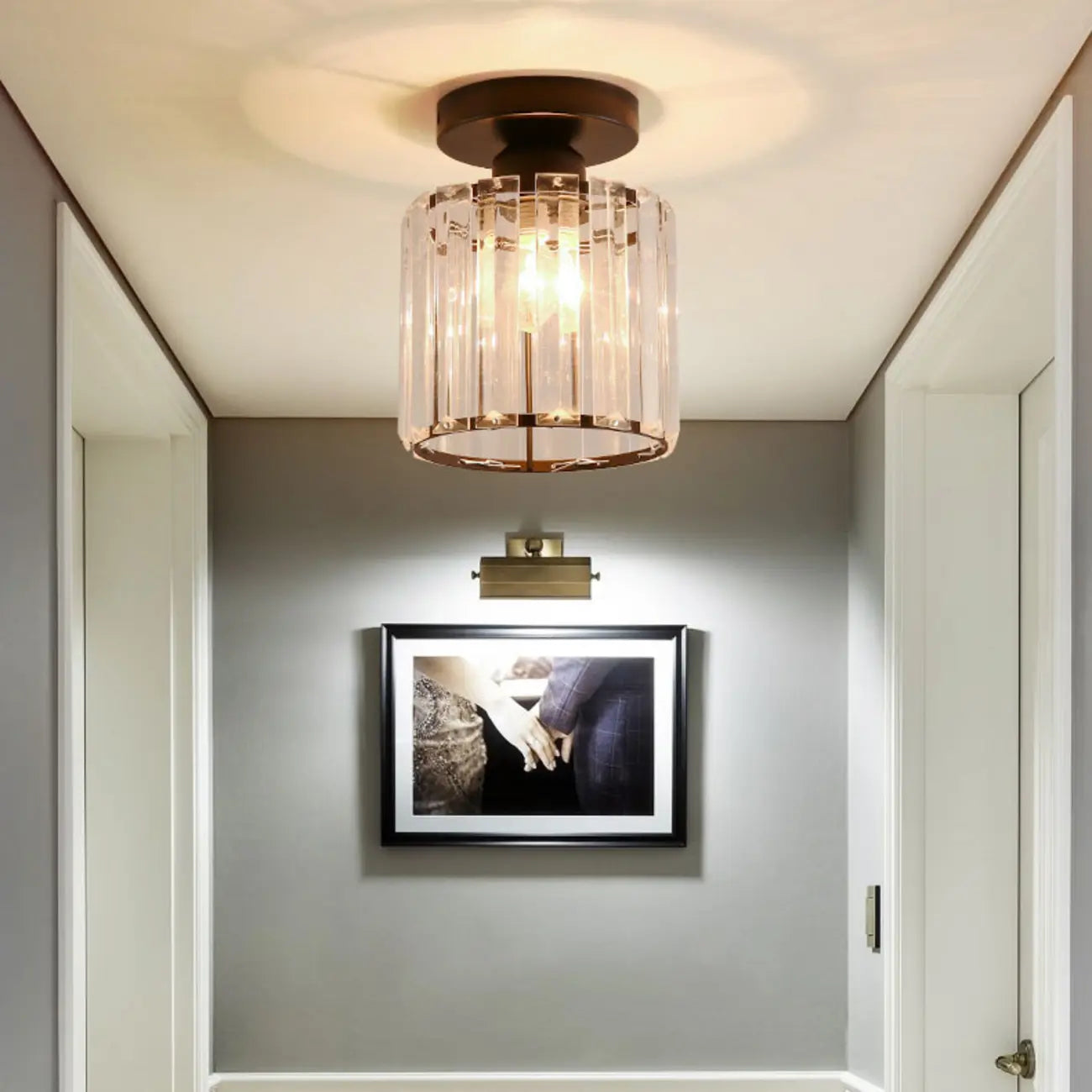 Plafonnier semi-encastré élégant en cristal pour salon