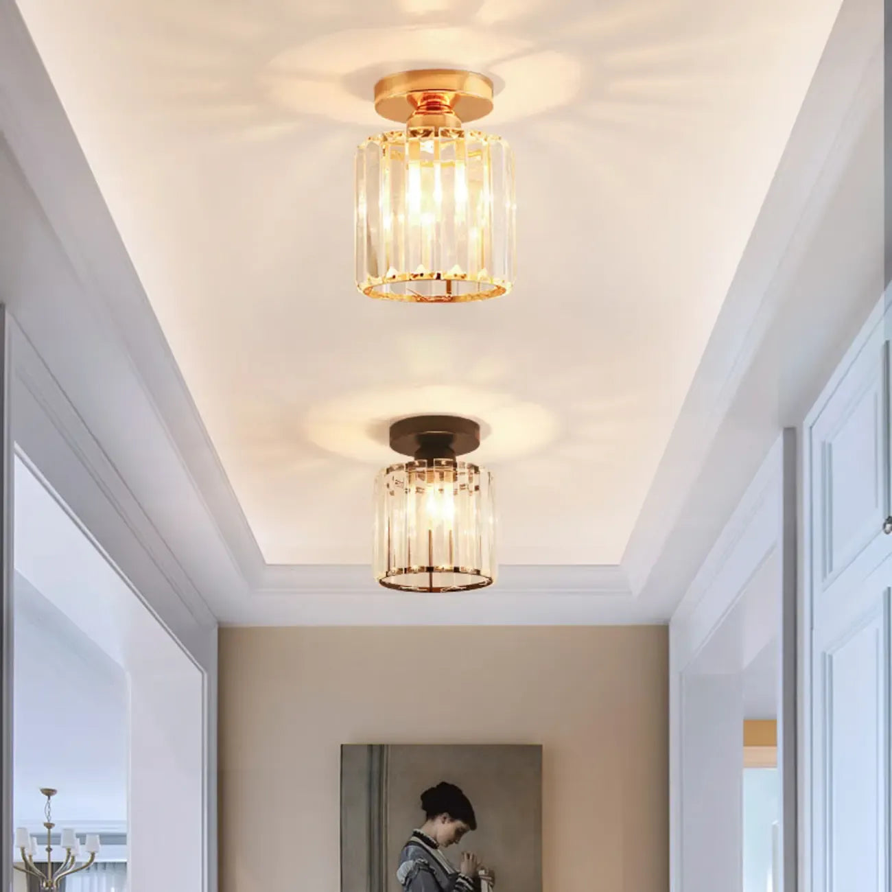 Plafonnier semi-encastré élégant en cristal pour salon