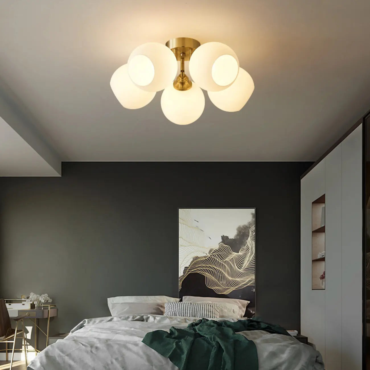 Plafonnier semi-encastré moderne à globe pour chambre à coucher