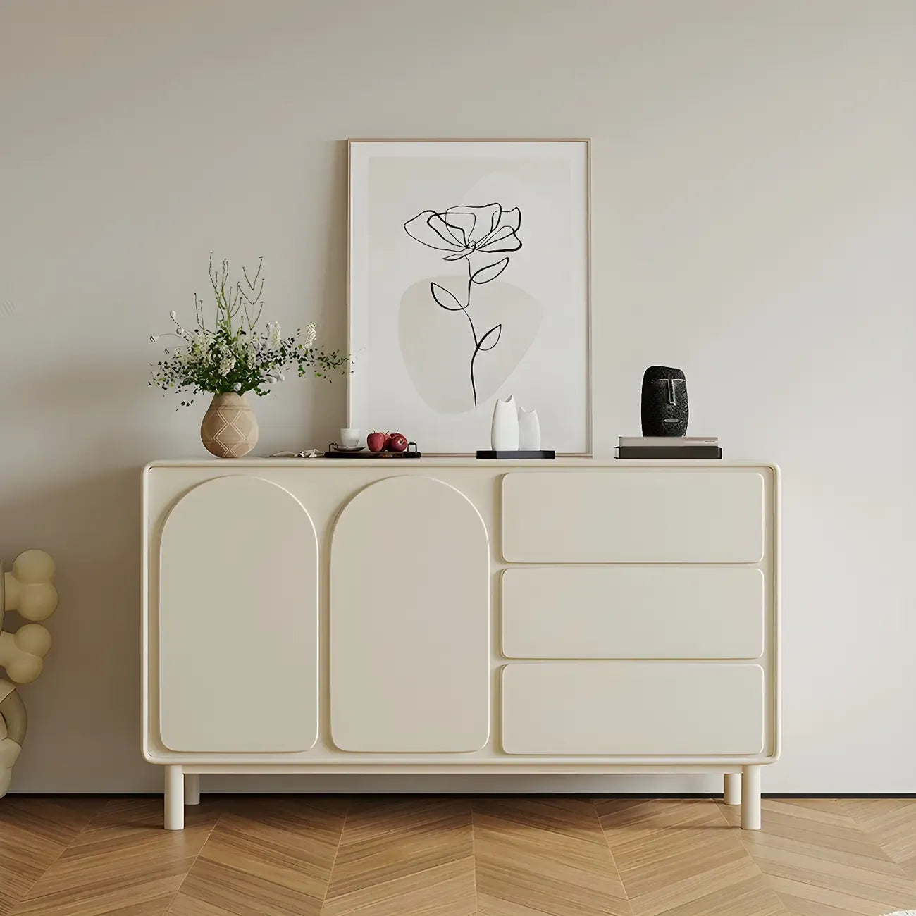 Commode combinée en bois blanc cassé durable avec étagères