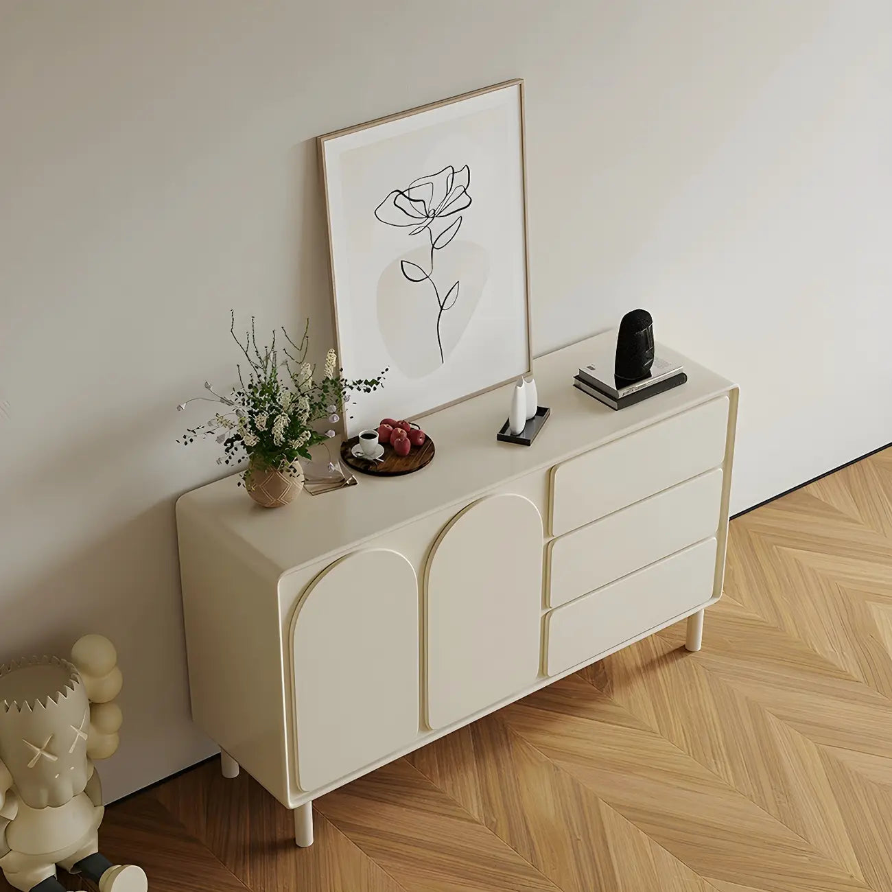 Commode combinée en bois blanc cassé durable avec étagères