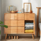 Commode compacte en bois naturel avec armoire et tiroirs