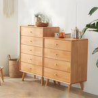 Commode compacte en bois naturel avec armoire et tiroirs